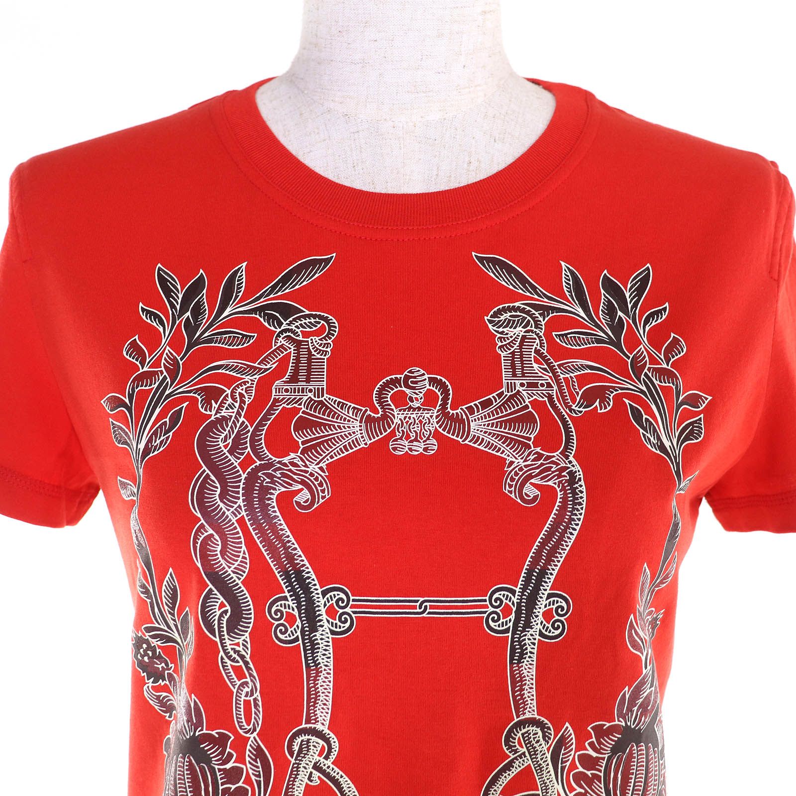  HERMES エルメス 24 SS Della Cavalleria デッラ カヴァッレリア コットン100％ クルーネック 半袖Ｔシャツ レッド 34 フランス製 レディース 半袖(Tシャツ) Tシャツ カットソー