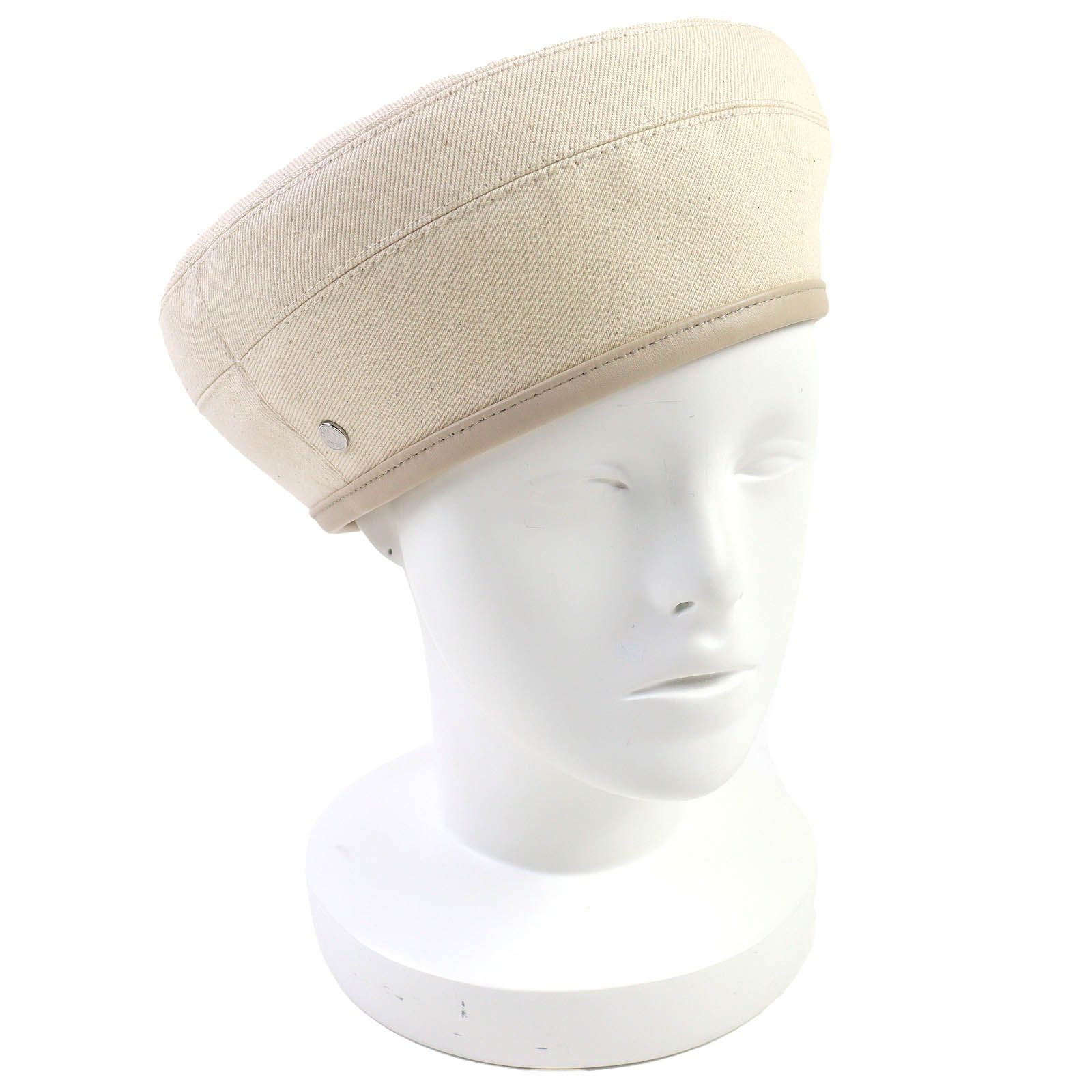 HERMES エルメス 222017N サントノーレ コットン100％ レザートリミング ブランカッセ シルバー金具 セリエボタン デニム ベレー帽 帽子 58 保存袋付き イタリア製 レディース