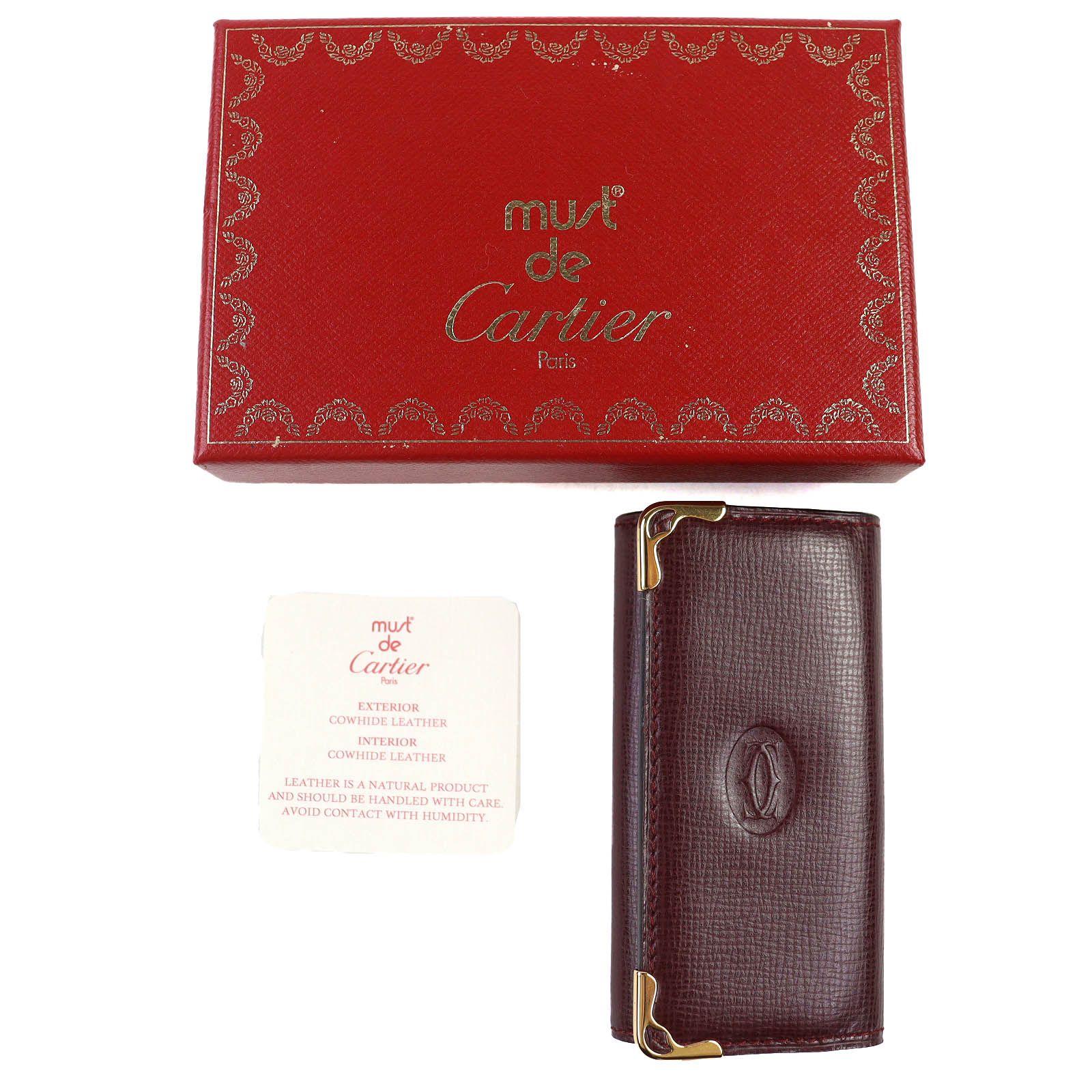Cartier カルティエ レザー マストライン 4連 キーホルダー キーケース ボルドー き イタリア製 レディース