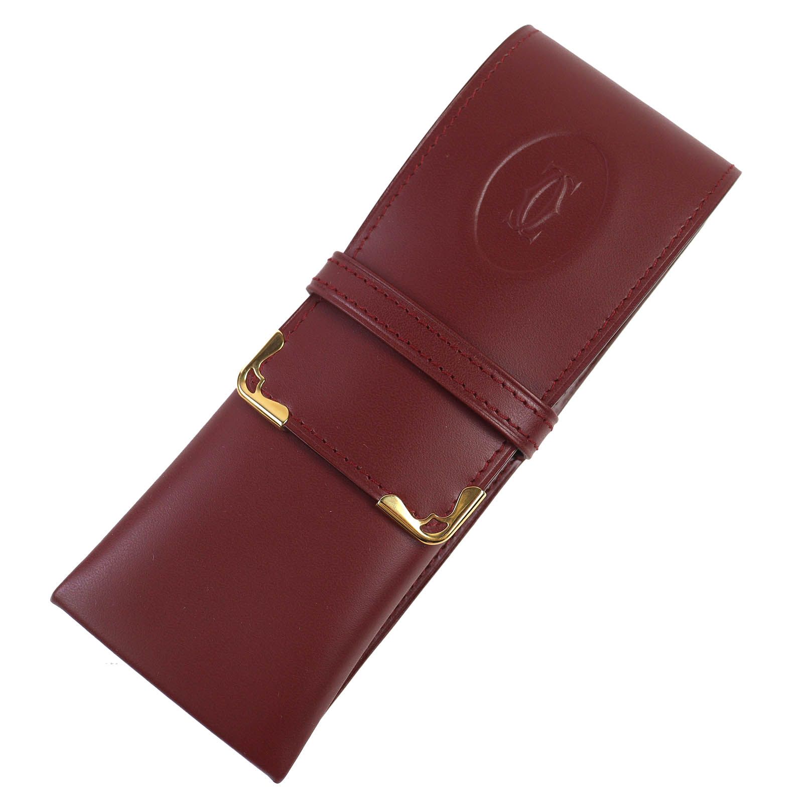Cartier カルティエ L3000459 レザー マストライン 2本差し 筆記具ケース 筆箱 ペンケース ボルドー ゴールド金具 き スペイン製 レディース