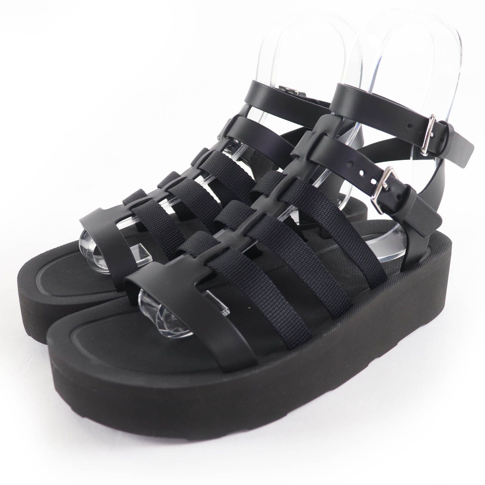 HERMES エルメス ジュピター レザー使い グラディエーター サンダル ブラック 37 保存袋付き イタリア製 レディース