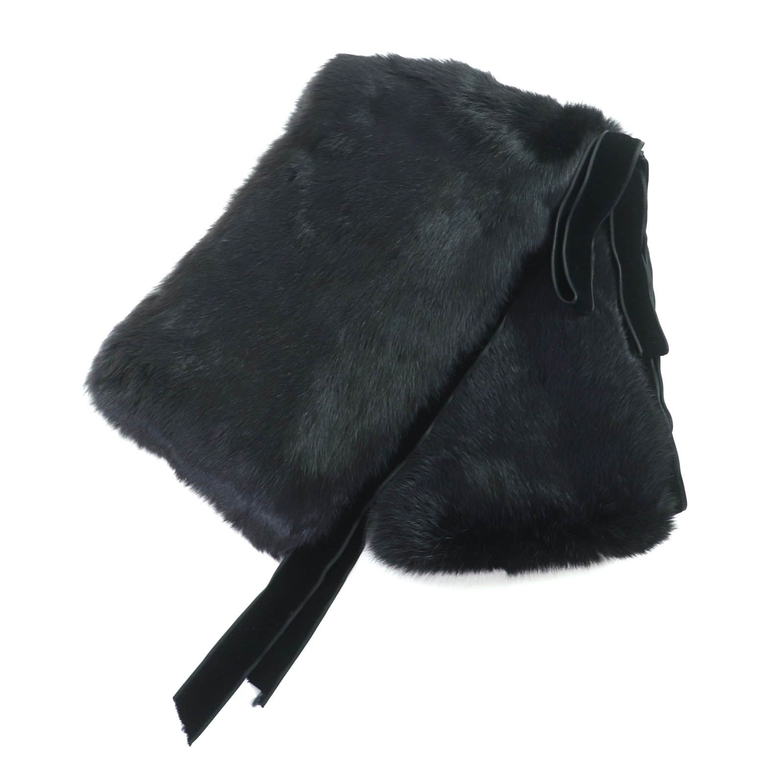 GUCCI グッチ ラビットファー リボンデザイン ストール マフラー ブラック イタリア製 レディース