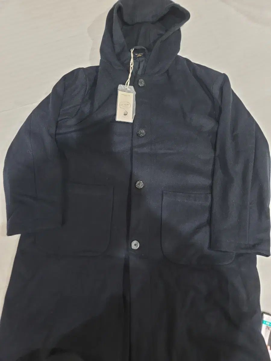 Maden フード ウールコート ネイビー クロムビ ミディ