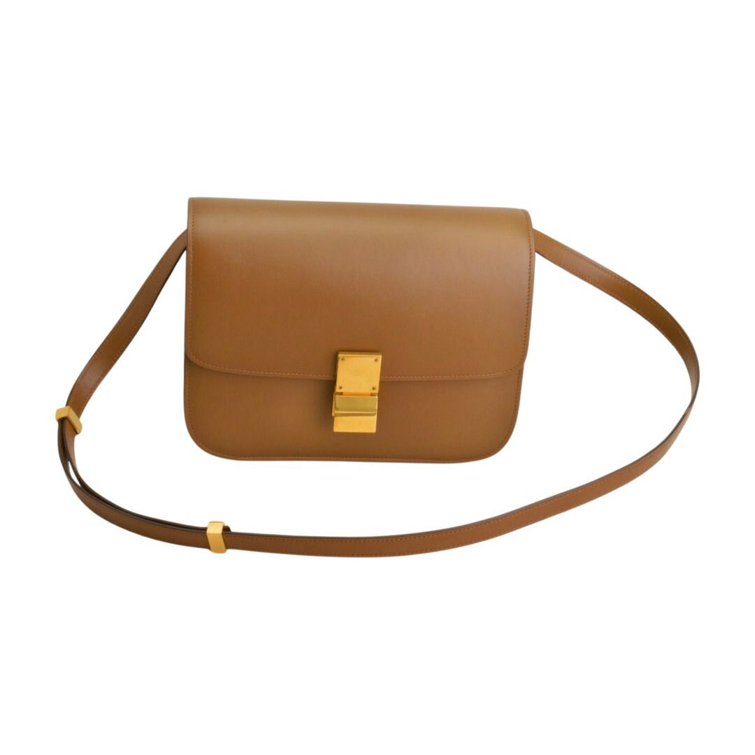 セリーヌ CELINE クラシックボックス レザー ショルダーバッグ ブラウン ゴールド金具 レディース F-YA 1147