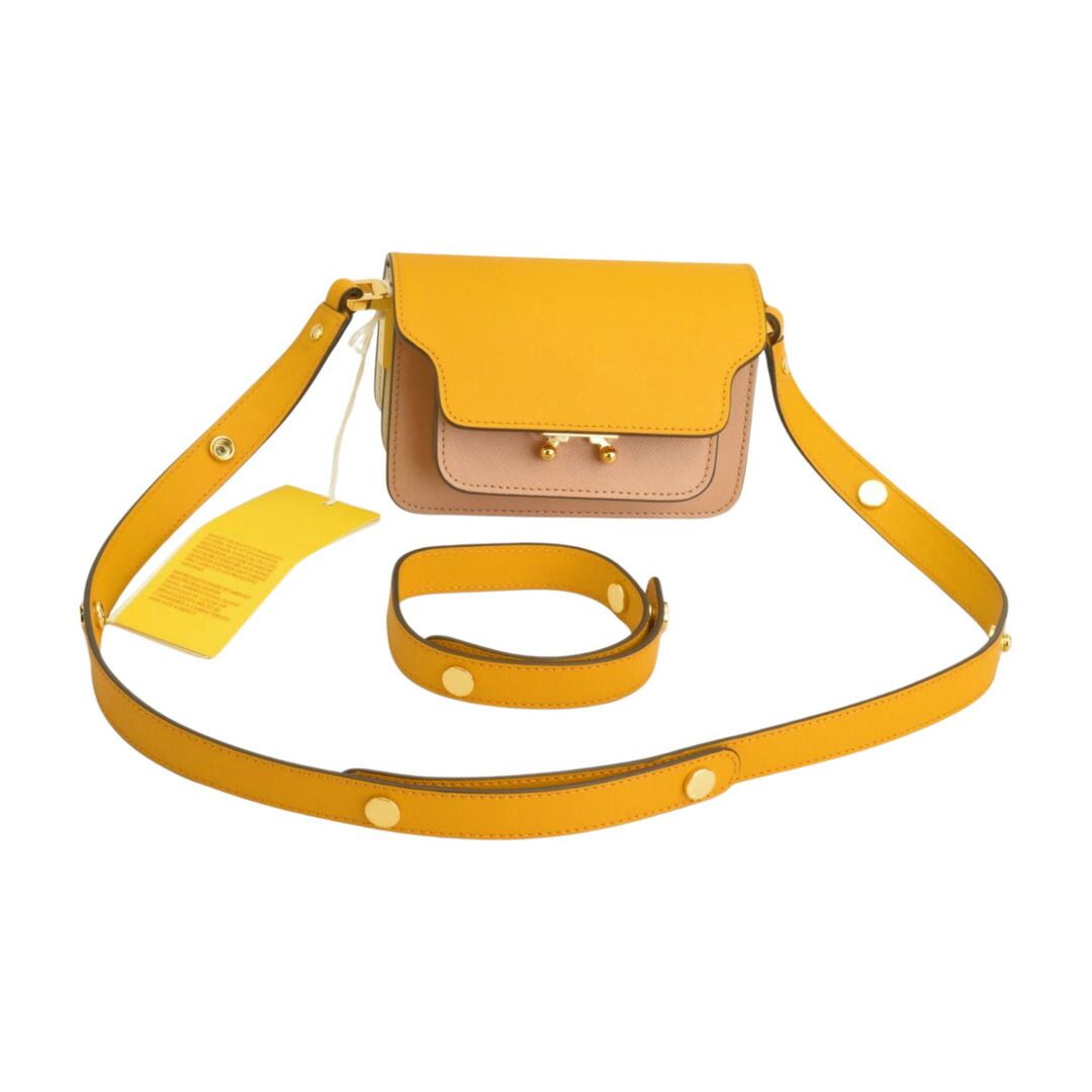 マル二 MARNI トランクレザー ショルダーバッグ 牛革 イエロー×ベージュ M00998 レディース F-YA1149