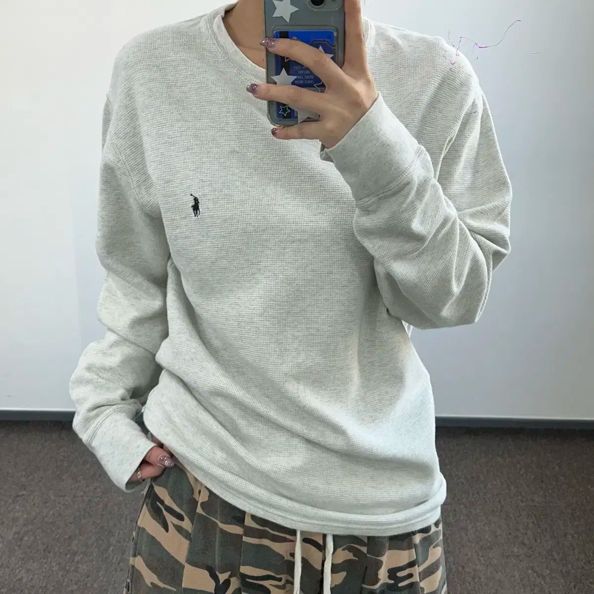 Polo ポロ ブラックポニー ライトグレー ワッフルニット