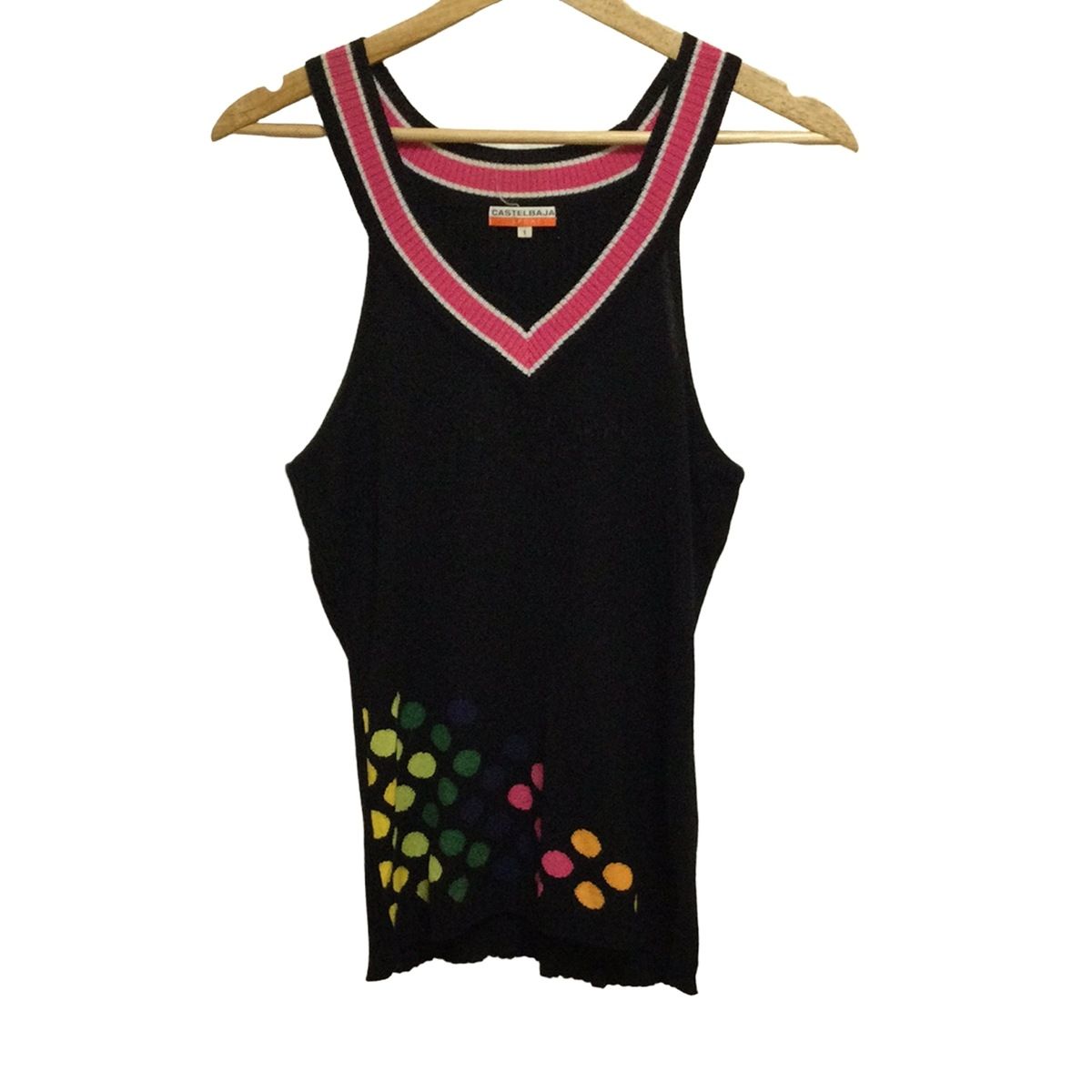 CastelbajacSport カステルバジャックスポーツ ノースリーブセーター サイズ1 S レディース - 黒×ピンク×マルチ Vネック スパンコール