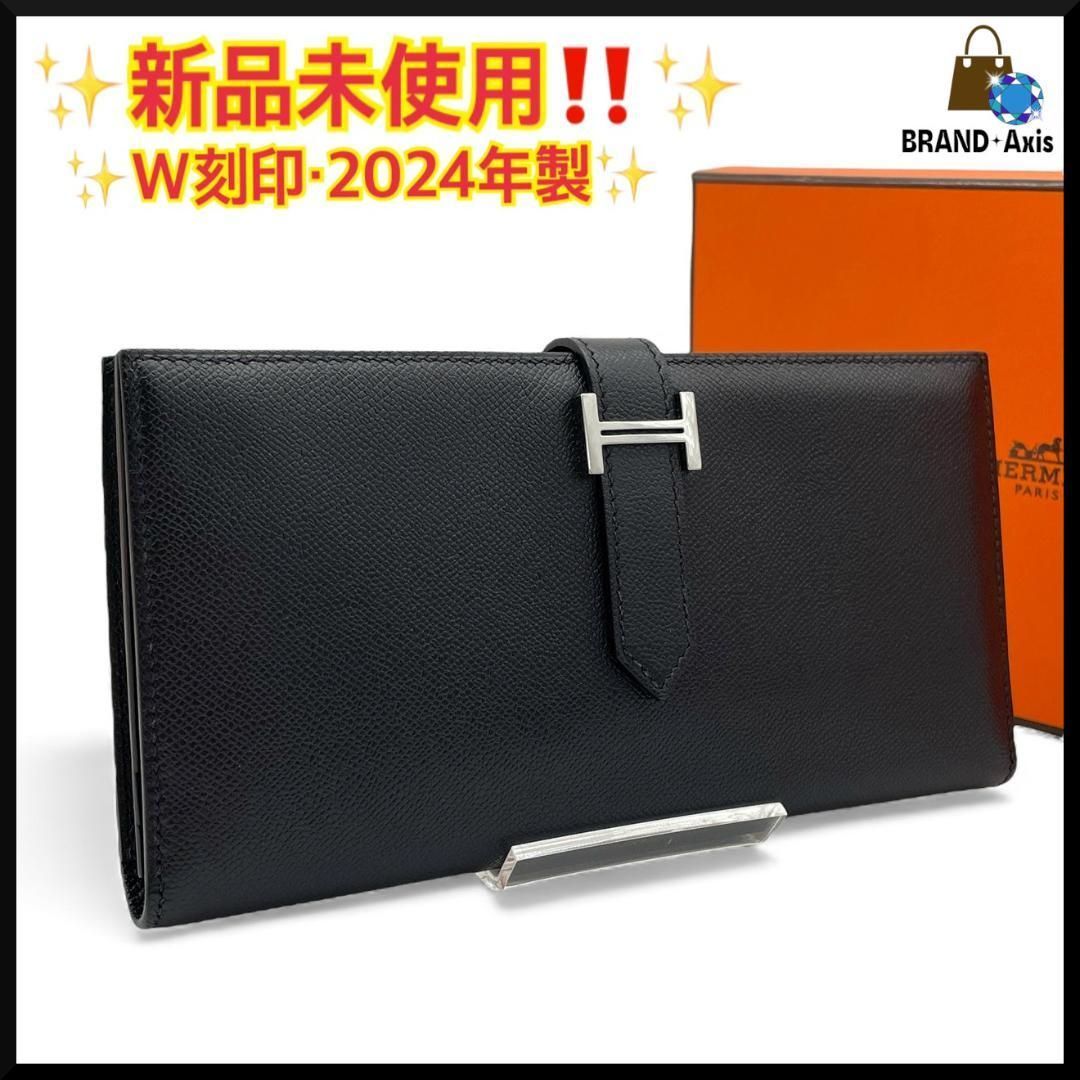 エルメス HERMES ヴォーマダム ブラック ベアン スフレ二つ折り長財布 W刻印 製造 シルバー金具 メンズ レディース ヴォーエプソン