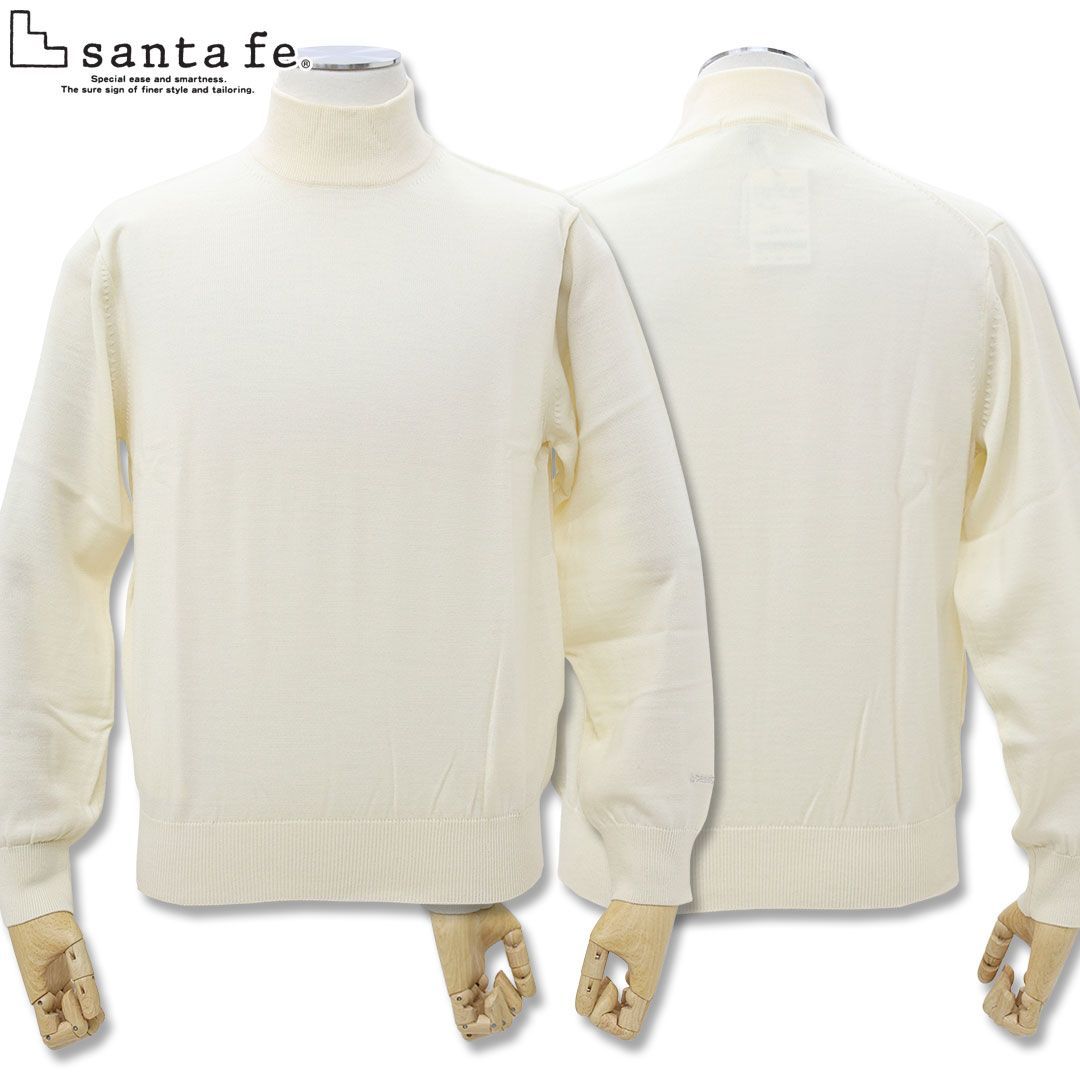サンタフェ SANTAFE 袖ワンポイント ロゴ 刺しゅう ハイネック ニット 48 Lサイズ 095-12803 ホワイト セーター ハイネック 秋冬