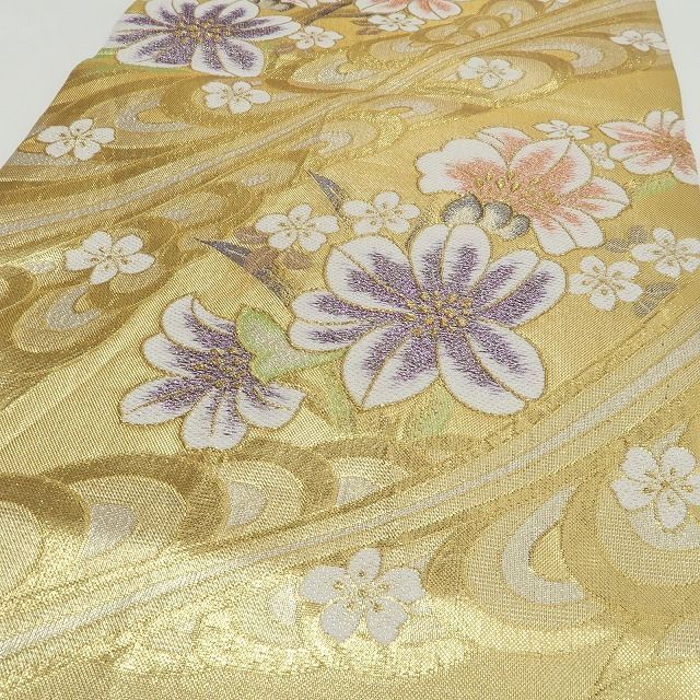 ❁tomihisa❁ 着物 正絹 振袖用 ゴールドで煌めく花の調べ 袋帯 7111