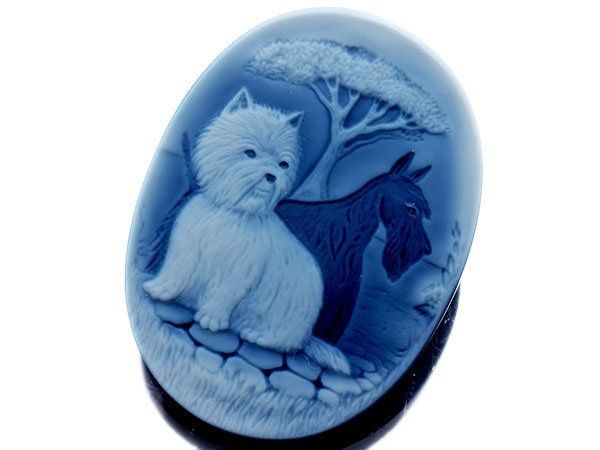 ジュエリー 可愛らしいホワイトテリア ブルーストーンカメオルース 40.0ｍｍ×30.0ｍｍ a2864v