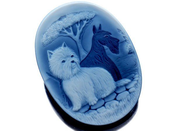 ジュエリー 可愛らしいホワイトテリア ブルーストーンカメオルース 40.0ｍｍ×30.0ｍｍ a 2864 v