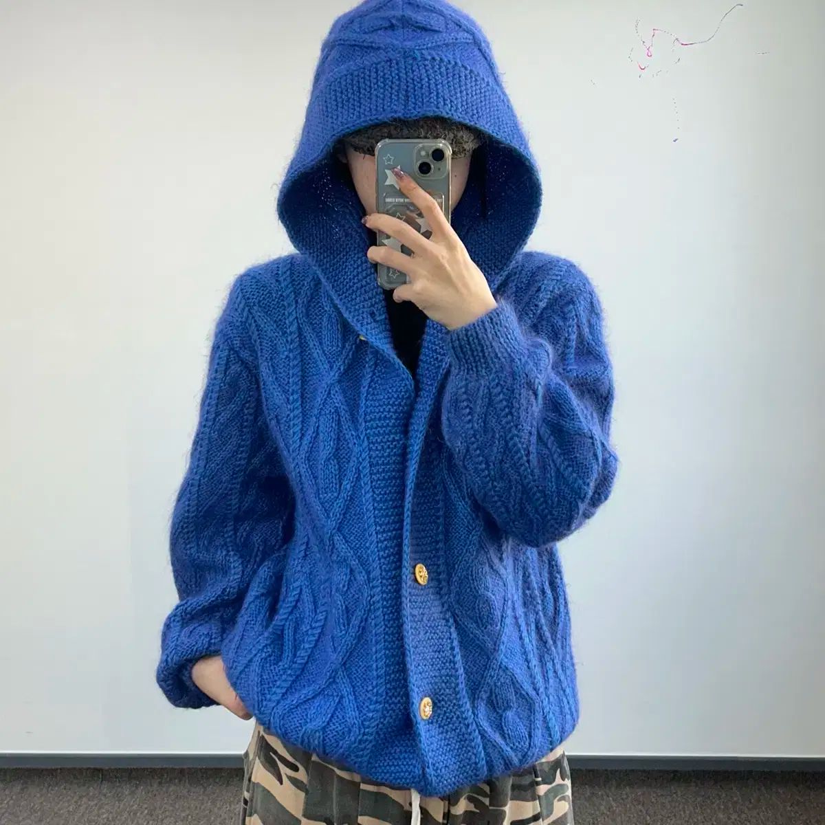 ヴィンテージ ダークブルー ケーブル ニット カーディガン