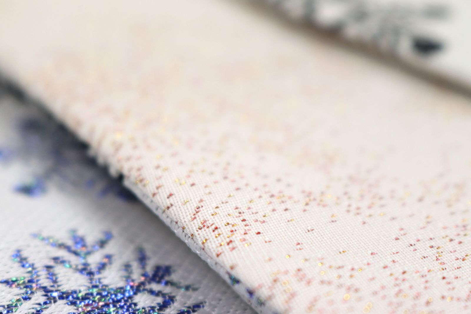 oha 068 仕立て上がり 西陣 佐々木染織 お洒落 小袋帯 半幅帯 冬 雪の結晶 雪 リバーシブル