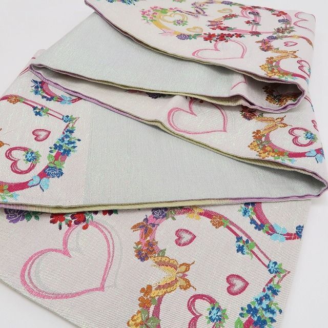  ❁tomihisa❁ スザンヌプロデュース Ashy ハート×蝶 着物 正絹 振袖用 晴れ姿を結ぶハートと蝶の魔法 袋帯 7113 袋帯 帯