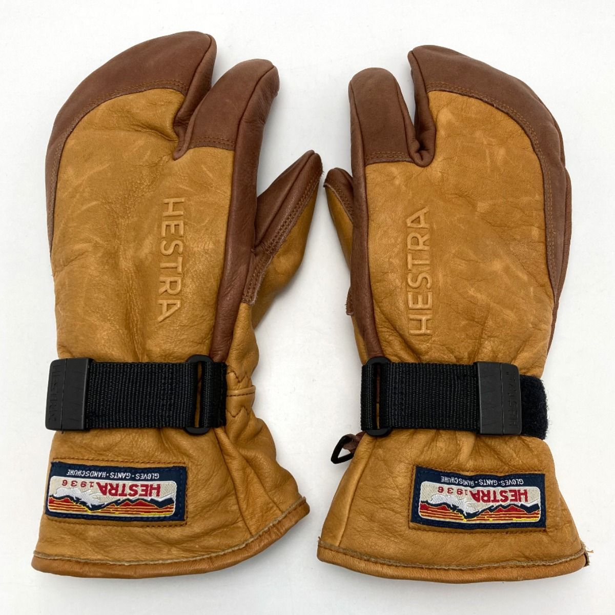 HESTRA へストラ スキーグローブ スリーフィンガー キャメル×ブラウン レザー サイズ 7 ユニセックス 冬山登山