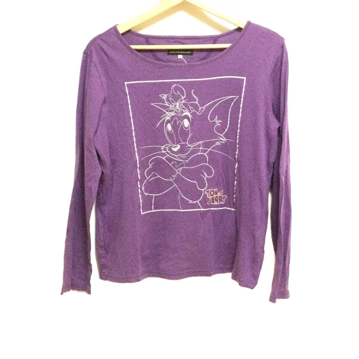 Castelbajac カステルバジャック 長袖Tシャツ サイズ42 L レディース パープル ライトグレー クルーネック トムとジェリー