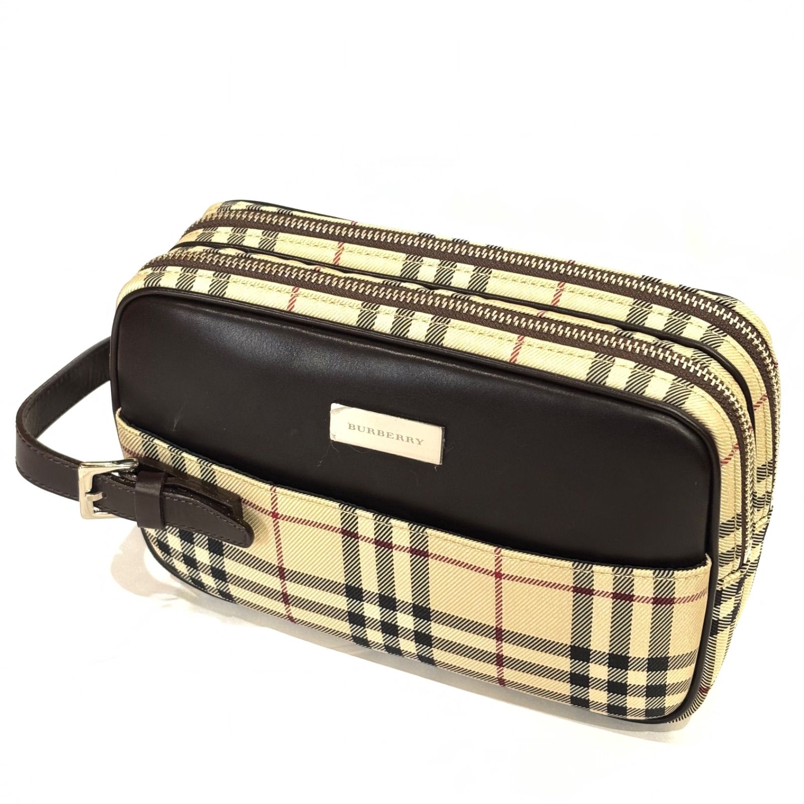 BURBERRY バーバリー クラッチバッグ Wジップ ナイロン ノバチェック セカンドバッグ ポーチ 男女兼用 T4 1-4