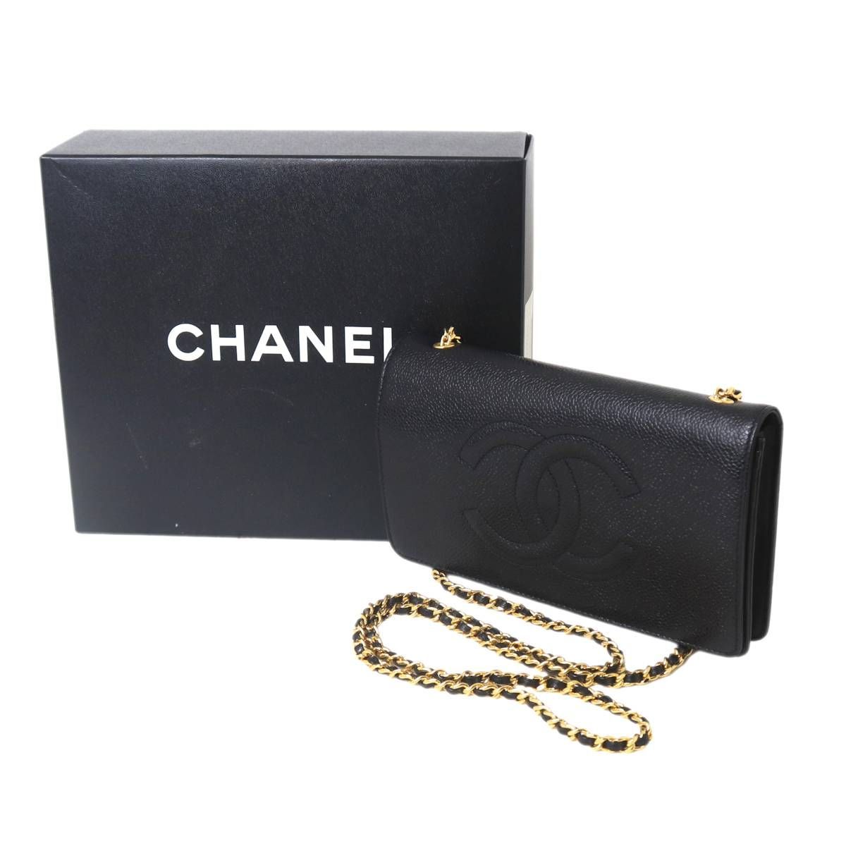 CHANEL シャネル ココ チェーンウォレット GC シール 箱 キャビアスキン ブラック レザー 3898206 NO ABランク
