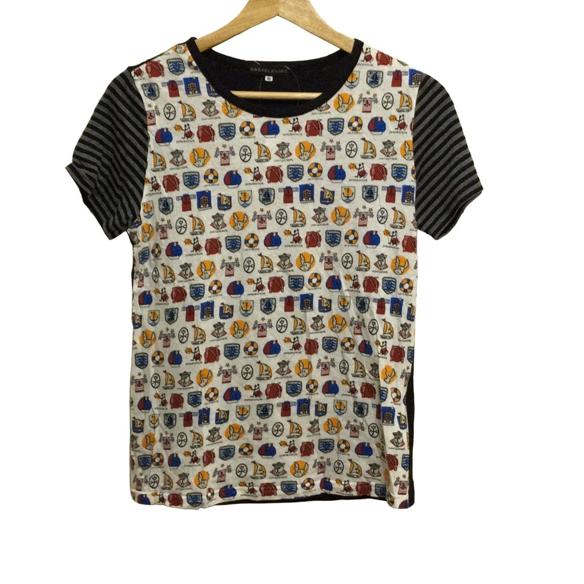 Castelbajac カステルバジャック 半袖Tシャツ サイズ40 M レディース - 白×黒×マルチ クルーネック