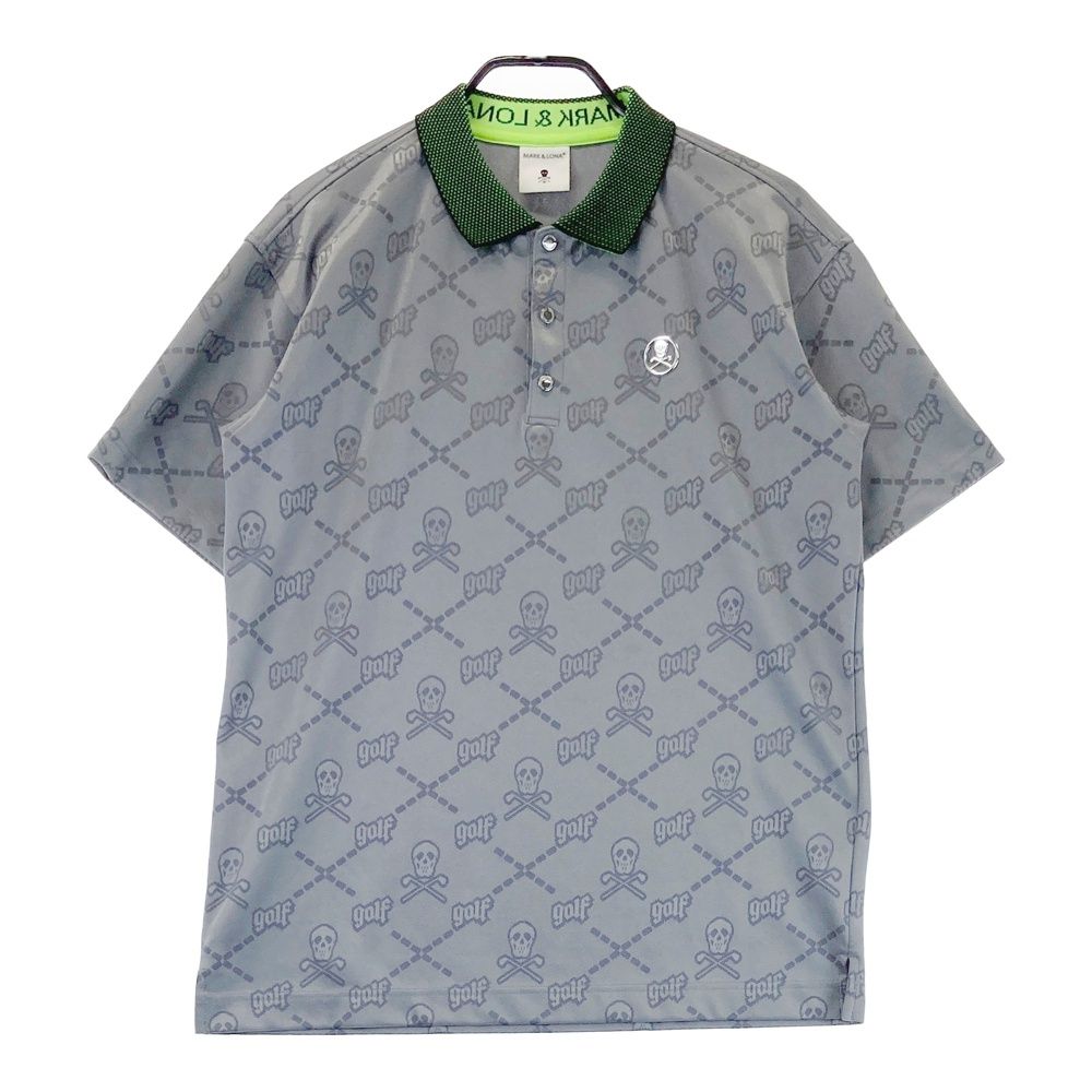サイズ 48 MARK-LONA マークアンドロナ 半袖ポロシャツ スカル 総柄 グレー系 240101547888 ゴルフウェア メンズ ストスト