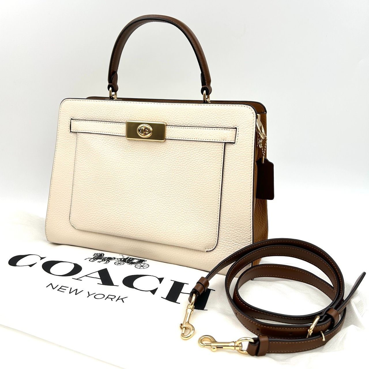 COACH コーチ レーン キャリーオール ブロック C8210 ゴールド金具 シボ 2WAY ハンドバッグ ショルダーバッグ C3181