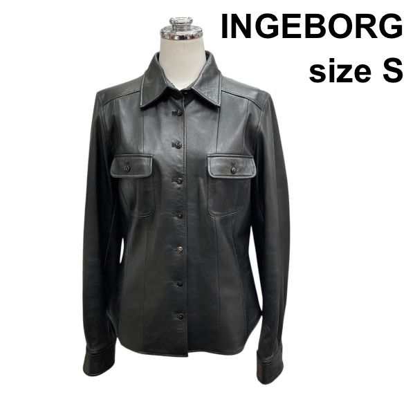 インゲボルグ INGEBORG レザーシャツ 長袖 羊革 ラムスキン 本革 黒 ラムレザー S 7号 レディース B5Y019