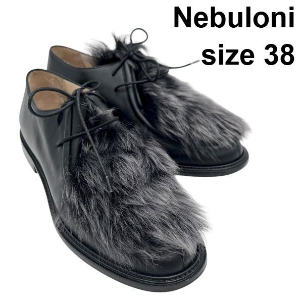 NEBULONIE ブラック シューズ ネブローニ Nebuloni 靴 ファー レースアップ シューズ ESTNATION