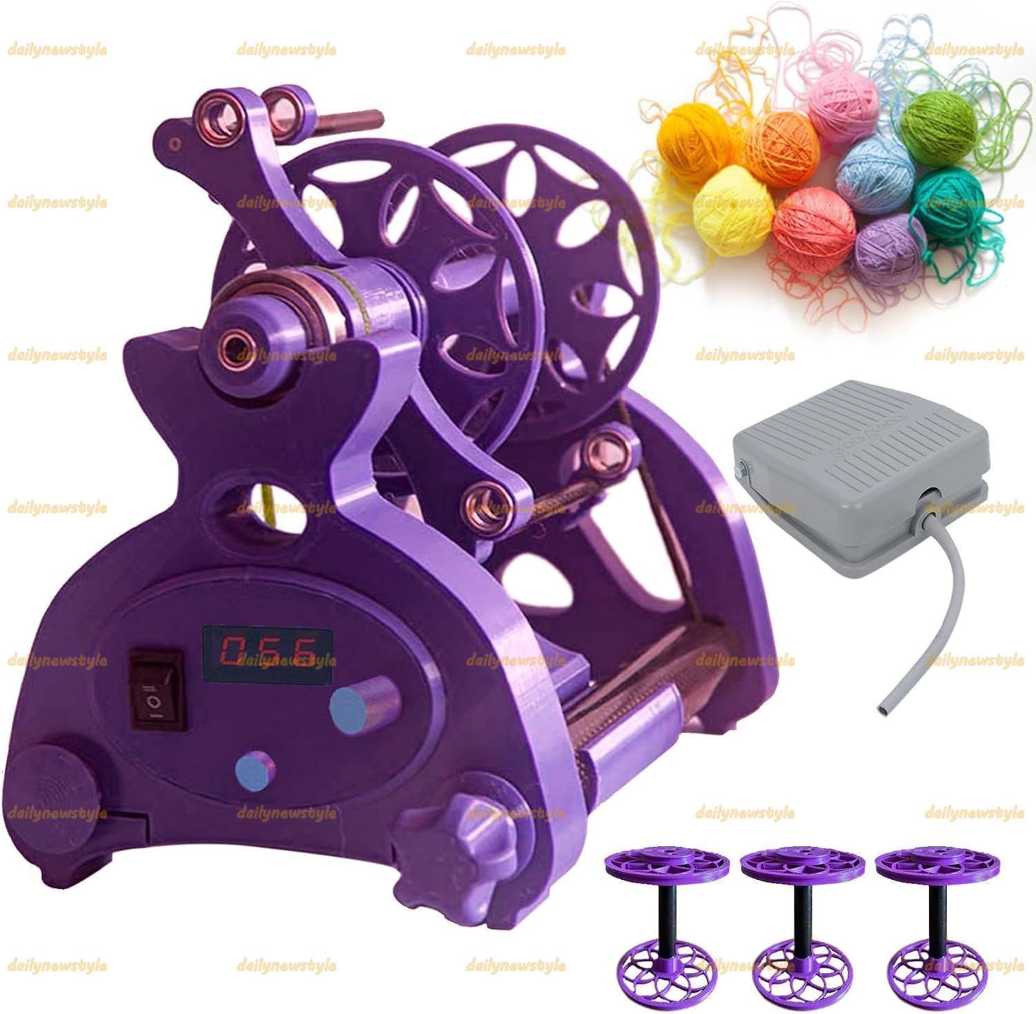 人気推薦 家庭用自動糸巻線機 ディスプレイとフットスイッチ付きミニ毛糸紡績車 正転および逆転 糸織り 混合ロービングプロセス用