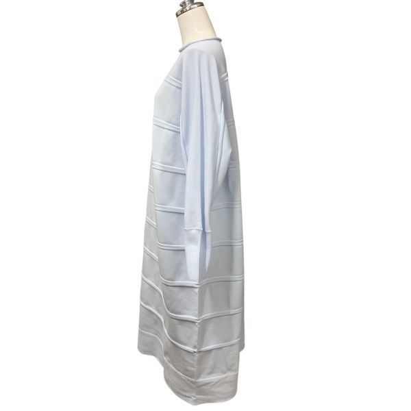 プリーツプリーズ PLEATS PLEASE ニットワンピース イッセイミヤケ 長袖 ラグラン ロング丈 水色 M～L フリー レディース H 5 Y 038