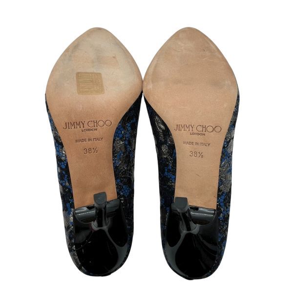  ジミーチュウ Jimmy Choo ハイヒール パンプス 靴 ピンヒール 黒 シルバー色 ブルー レザー 38ハーフ 25.5 cm レディース S 5 X 182 ハイヒール パンプス パンプス