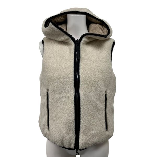 ピューテリー PEUTEREY フェザー ボア ベスト リバーシブル アウター 上着 白 ベージュ ウール フェザー 42 XL 13号 レディース S5X179