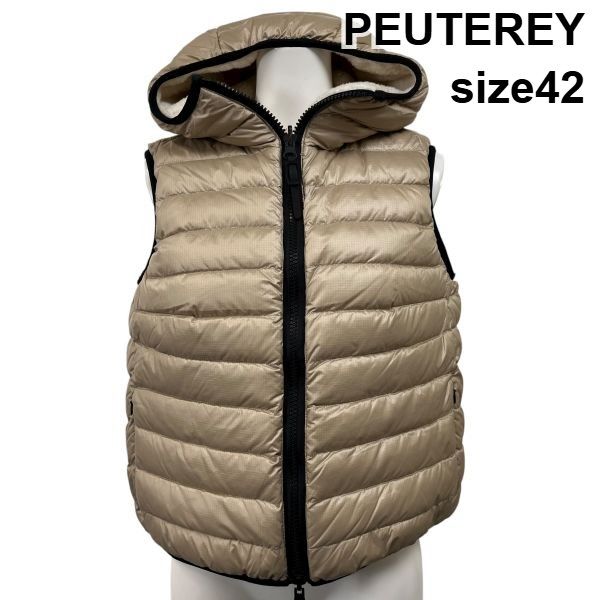 ピューテリー PEUTEREY フェザー ボア ベスト リバーシブル アウター 上着 白 ベージュ ウール フェザー 42 XL 13号 レディース S5X179