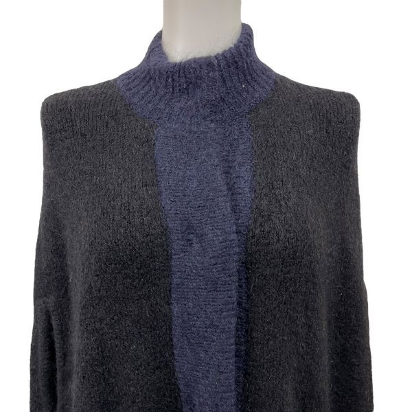 レリアン leilian ロングポンチョ ロングカーディガン アウター 上着 黒 ネイビー 毛 M 9号 レディース S5X177