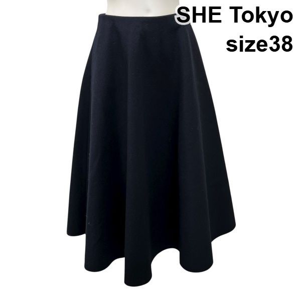 シートーキョー SHE Tokyo ロングスカート フ スカート ネイビー ウール 38 M 9号 レディース S5X176