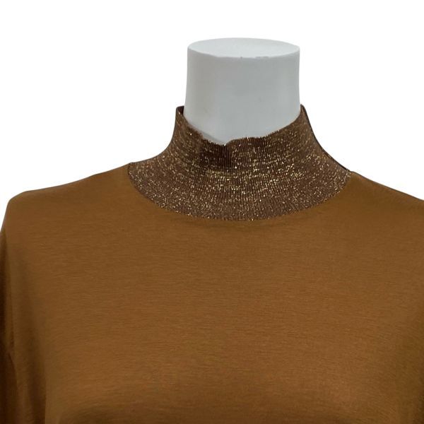 マレーラスポーツ MARELLA ロングワンピース 長袖 モックネック プリーツ フ ジャージー Aライン キャメル S 7号 レディース 5 X 189