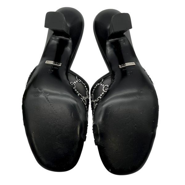  グッチ GUCCI ミュール サンダル 靴 透け感 GGマーク ラインストーン 黒 シルバー色 メッシュ 37 24 cm レディース S 5 X 184 ミュール サンダル ミュール