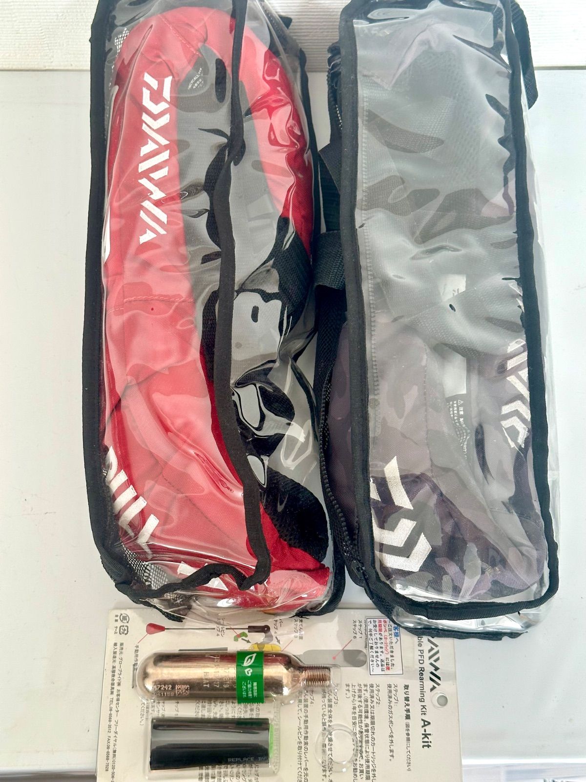 ダイワ 膨張式ライフジャケット DF-2207 レッド カモフラ 2着セット スペアボンベ付き DAIWA 桜マーク タイプA ウエスト 腰巻き救命胴衣