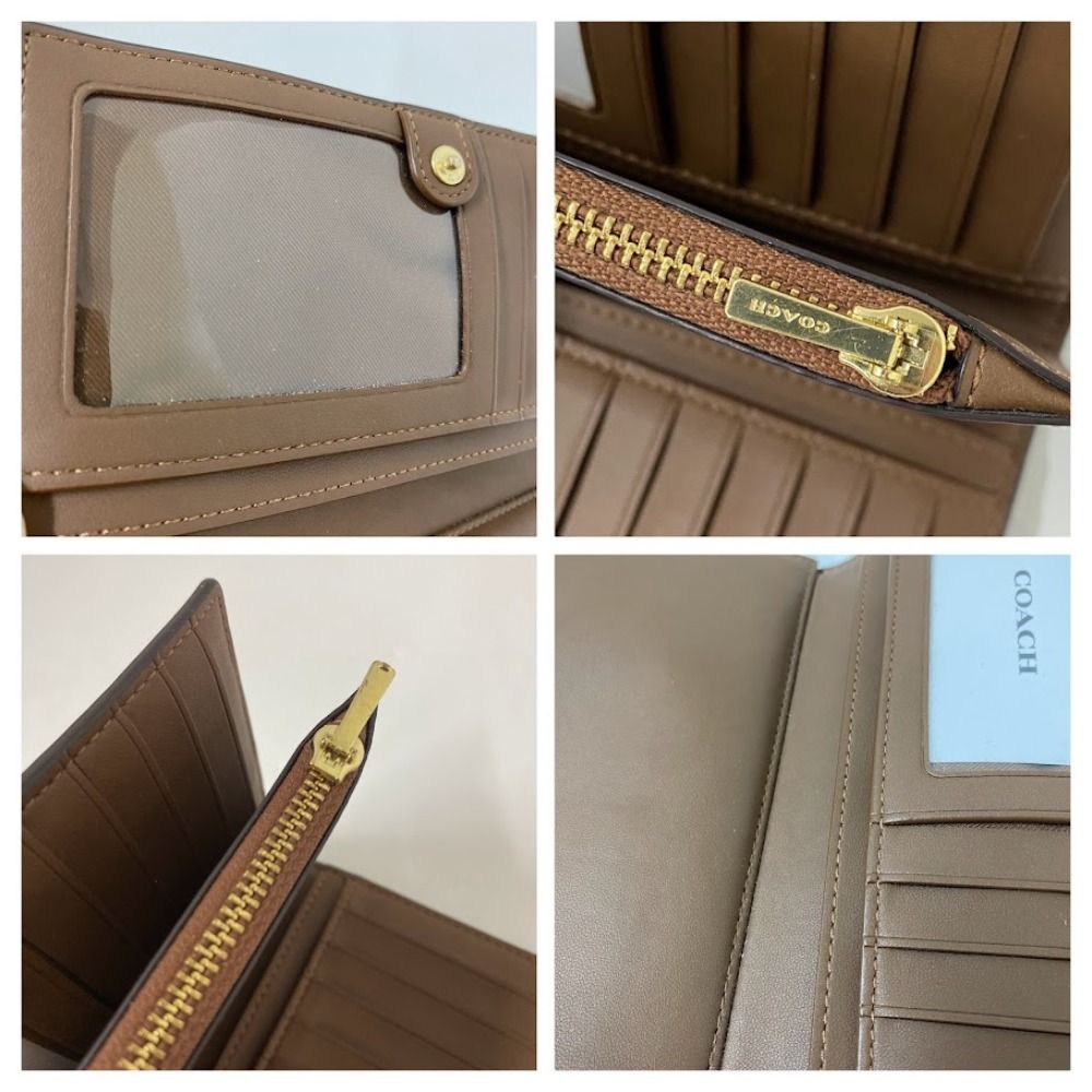  08 w 13984 長財布 品 COACH コーチ シグネチャー柄 スリムジップウォレット カーキ サドル 長財布 小物