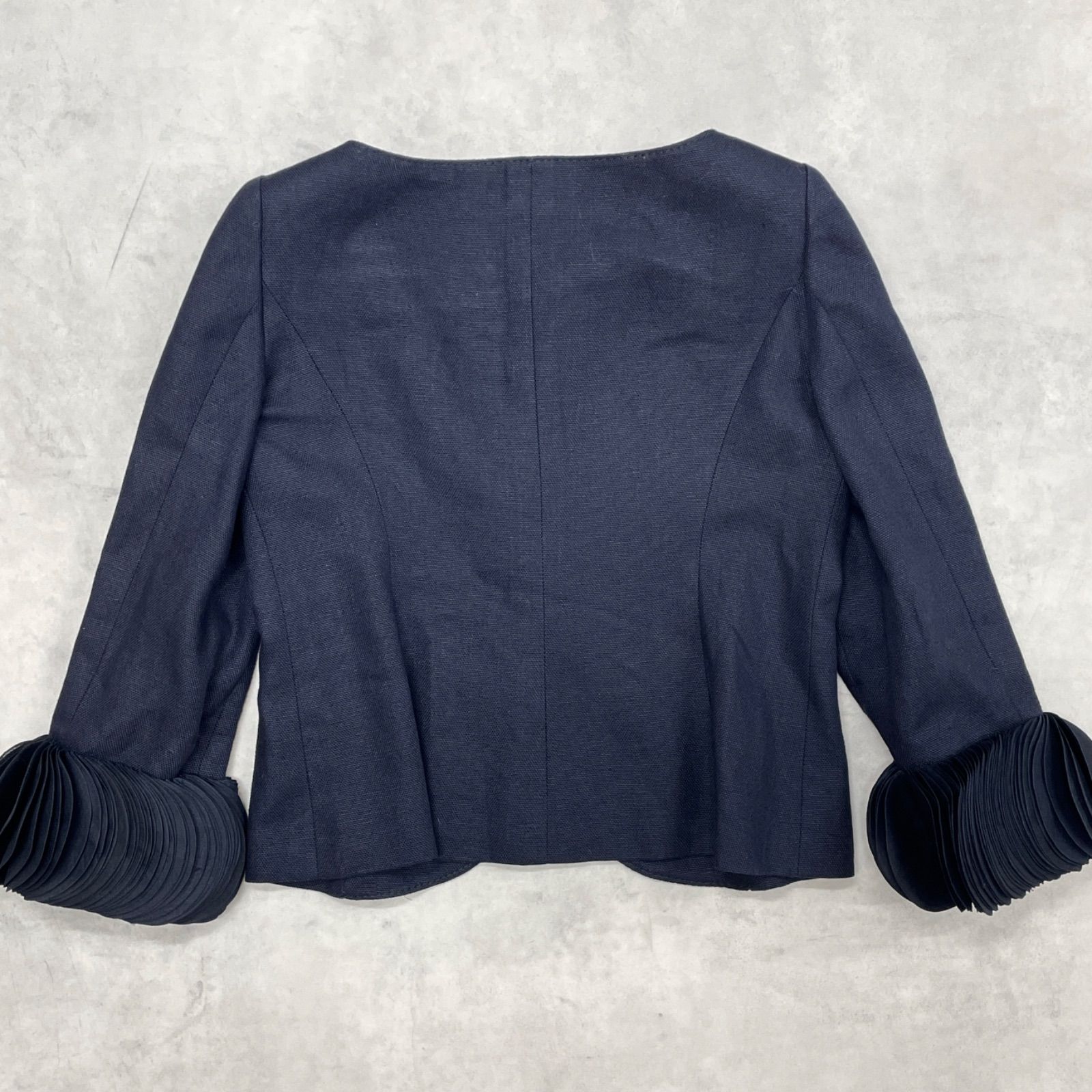 VALENTINO バレンティノ ノー ジャケット 袖デザイン フリル リネン ネイビー イタリア製 レディース 8