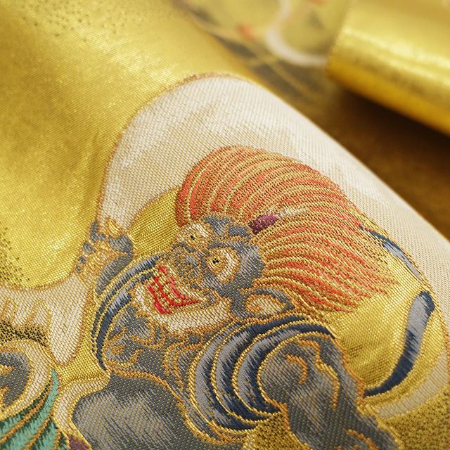  袋帯 フォーマル 正絹 金 引箔地 京都 西陣 落款有り 金糸 ゴールド 風神雷神 上質 春 秋 冬 着物 風神 雷神 仕立て上がり みやがわ sb 54709 袋帯 帯
