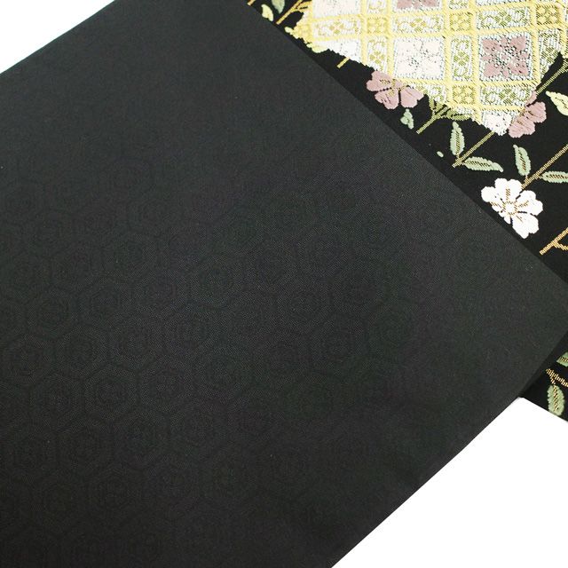  袋帯 フォーマル リサイクル 正絹 唐織 京都 西陣 河合康幸 謹製 金糸 黒 枝垂れ桜 色紙 松竹梅 菊 花菱 春 秋 冬 上 仕立て上がり みやがわ sb 54710 袋帯 帯