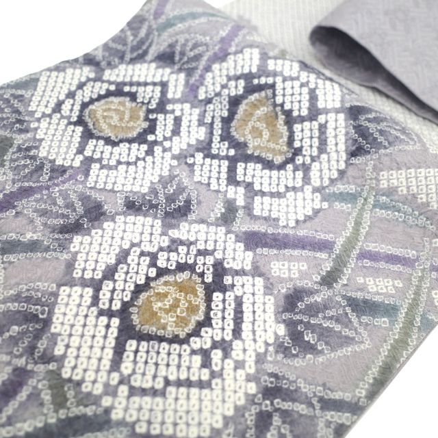 中古】 名古屋帯 リサイクル 藤娘きぬたや 絞り 正絹 九寸 薄灰紫 薄紫