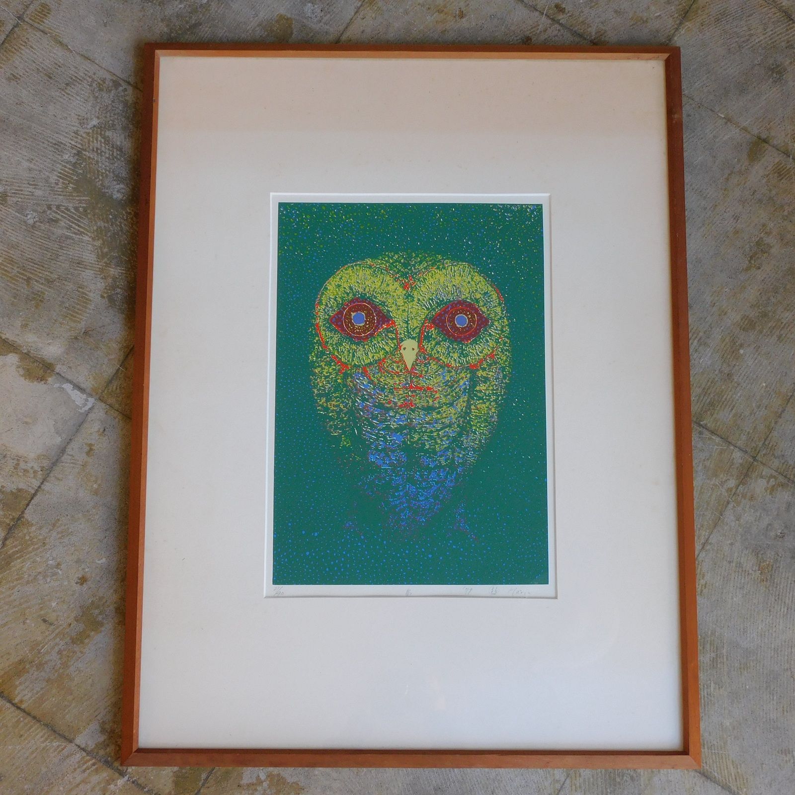 針生鎮郎 リトグラフ 梟 額装 HK-a-05652