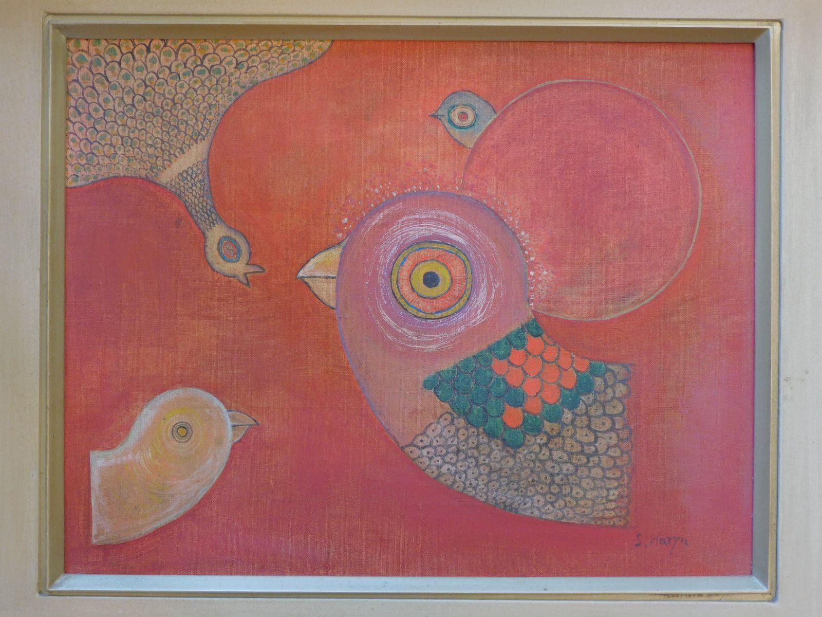 針生鎮郎 油彩 F 6号 鳥の歌 額装 HK a 05653