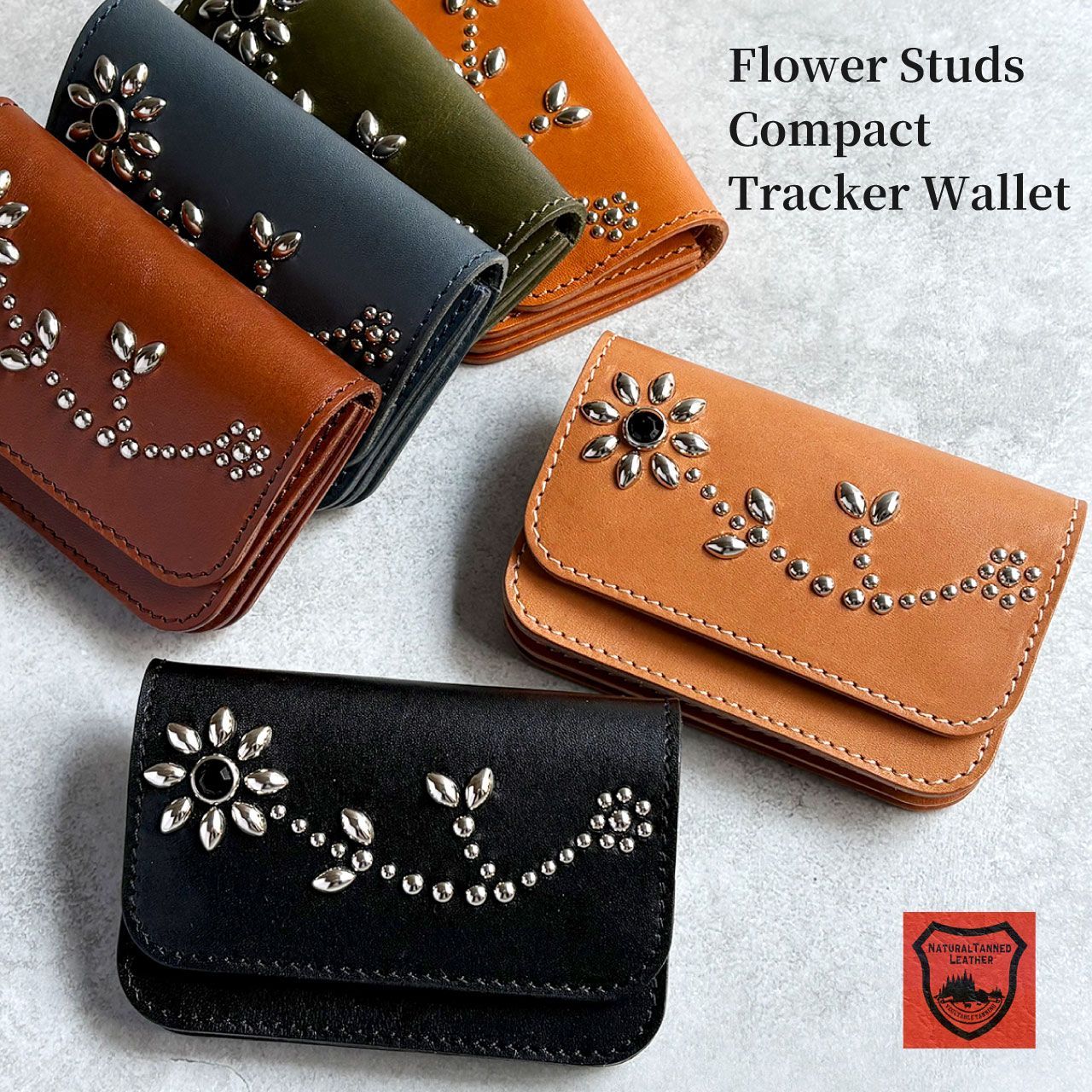 栃木レザー財布 トラッカーウォレット スタッズ財布 コンパクト財布 ミニ財布 二つ折り財布 メンズ財布 レディース財布 wallet 小さい財布 Made in Japan WL-007-st172