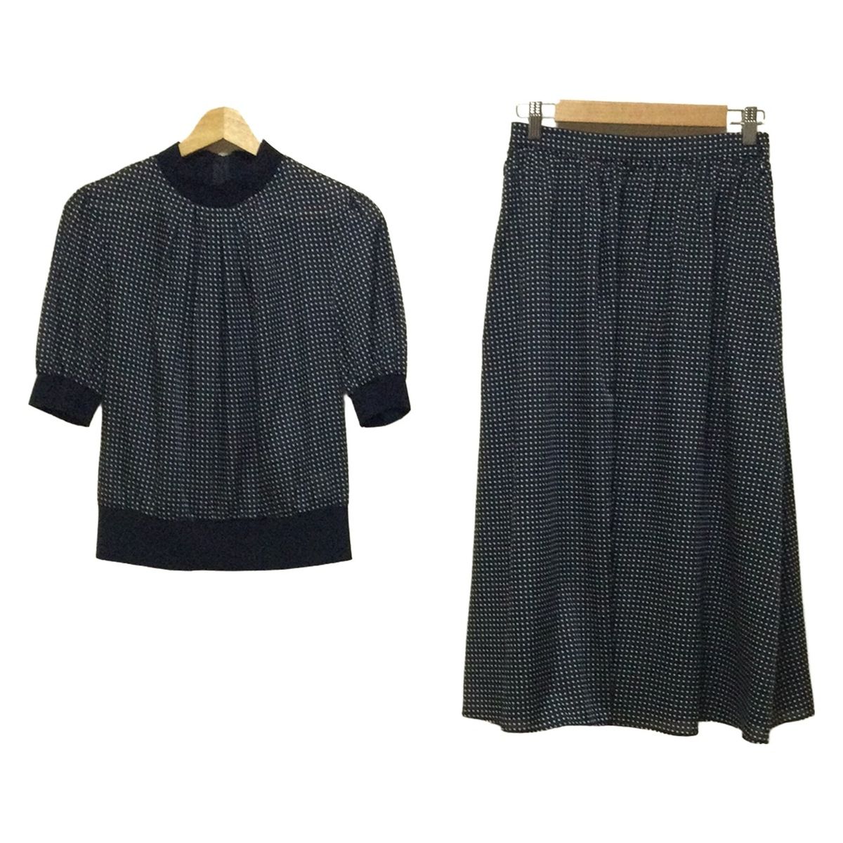 PaulStuart ポールスチュアート スカートセットアップ レディース - ダークネイビー×白 ドット柄