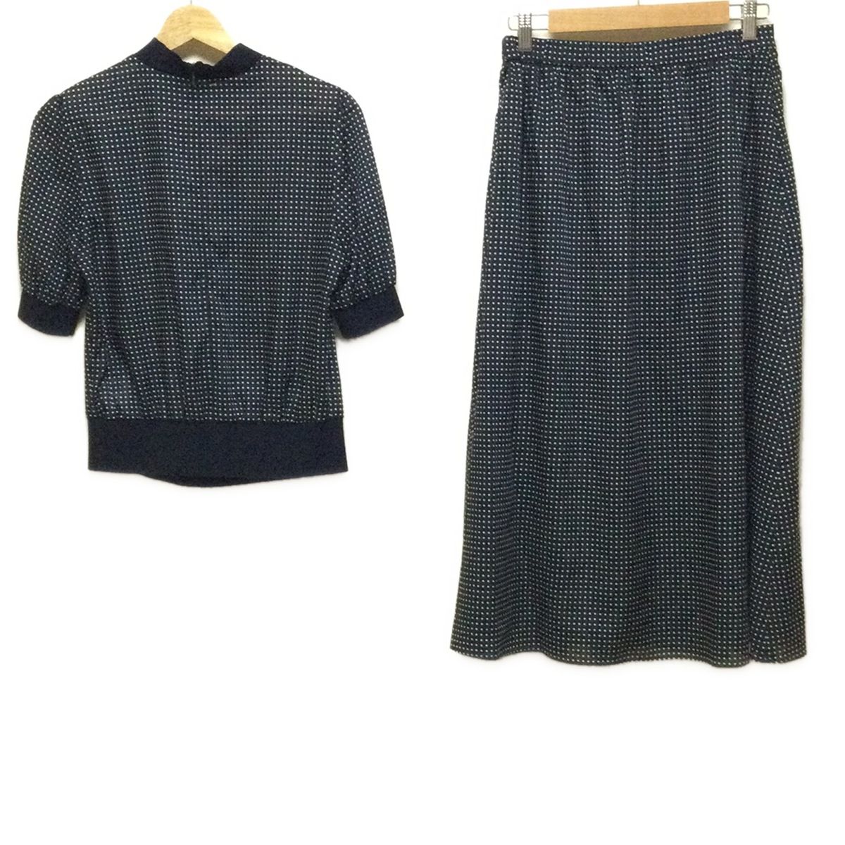 PaulStuart ポールスチュアート スカートセットアップ レディース - ダークネイビー×白 ドット柄