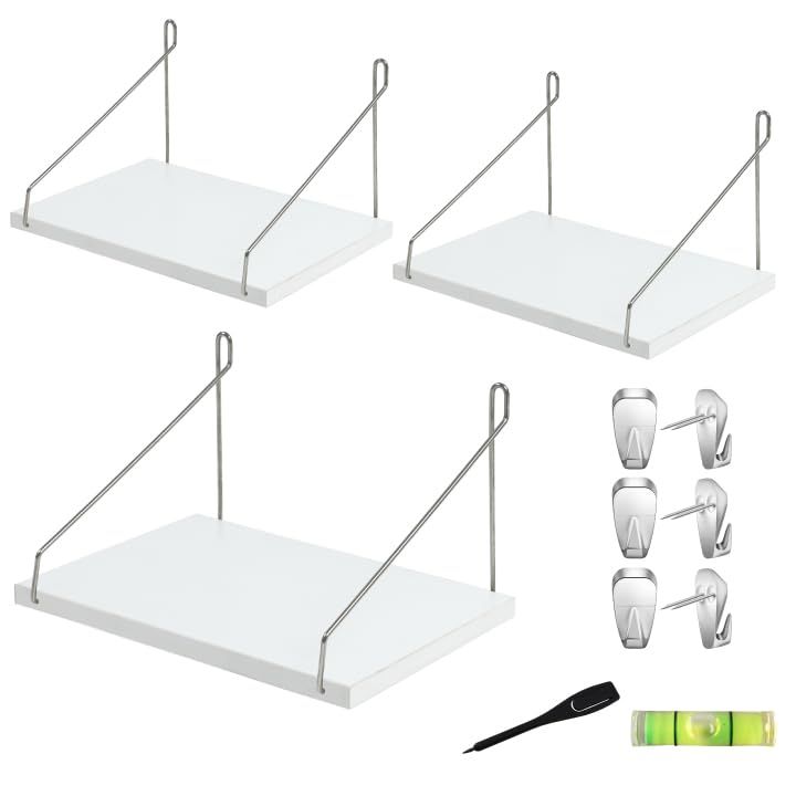 奥行20cm バスタオルが置ける ウォールシェルフ 賃貸 取り付け 壁掛け棚 石膏ボード 壁を傷つけない 30cm 3枚 白 ホワイト 壁面収納 飾り棚 トイレ 棚 アイアン ウォールラック 北欧