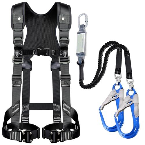 UIANSP フルハーネス安全帯 新規格 セット 墜落制止用器具 ランヤード一体型 落下防止全身保護キット 安全保護 デュアルハーネス脱着簡単 ハーネス安全帯 建設工学 高安全作業 アルミ合金